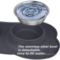 Double Dog Bowls, Pet Stainless Steel Water Bowl,3 in 1 Dog Slow Feeder with Non-Spill Silicone Tray Bone Shape Non-Slip Mat